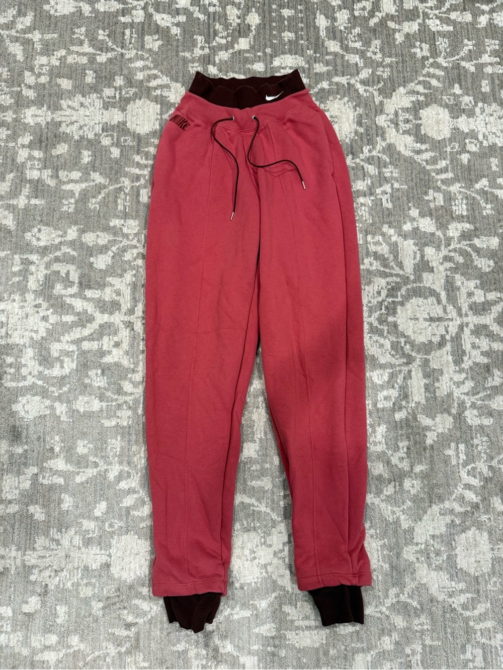 Nike Pink Sweatpants Joggers with Maroon Waistband & Cuffs